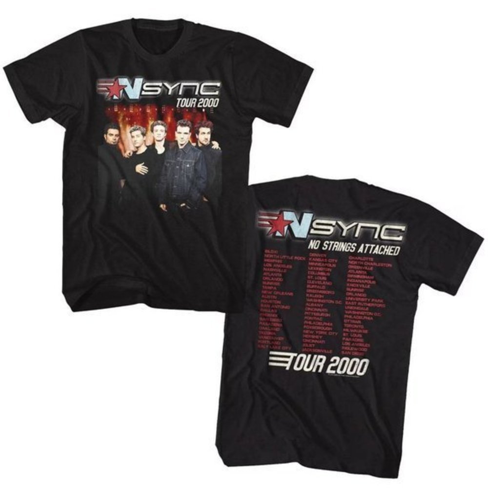 Nsync 2000 Tour Black Adult Tshirt  Pop Band 2 Sided